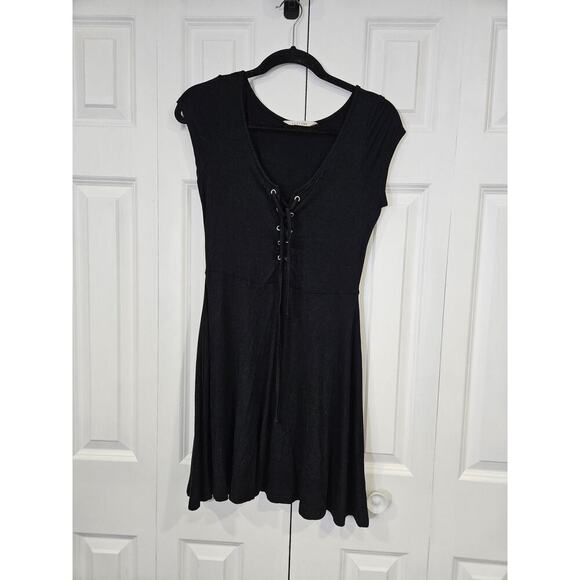 American Eagle Outfitters Soft and Sexy Black Mini Dress Tie Front Medium - Picture 1 of 5